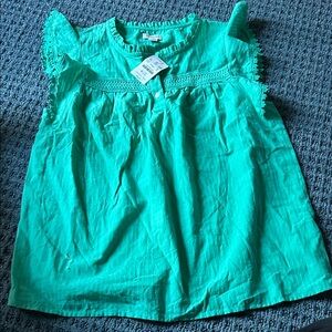NWT.   J. Crew Vibrant Teal Ruffle Sleeve Blouse